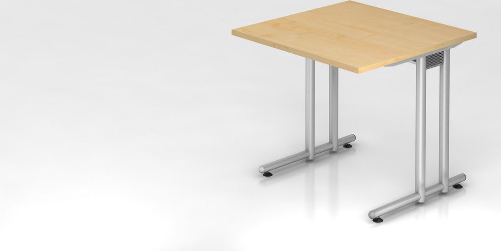 Schreibtisch Mauno | Ahorn | BxT 80x80cm | Arbeitshöhe 72cm | höhenjustierbar 0-10 mm | C-Fuß-Gestell Silber | Rechteckform
