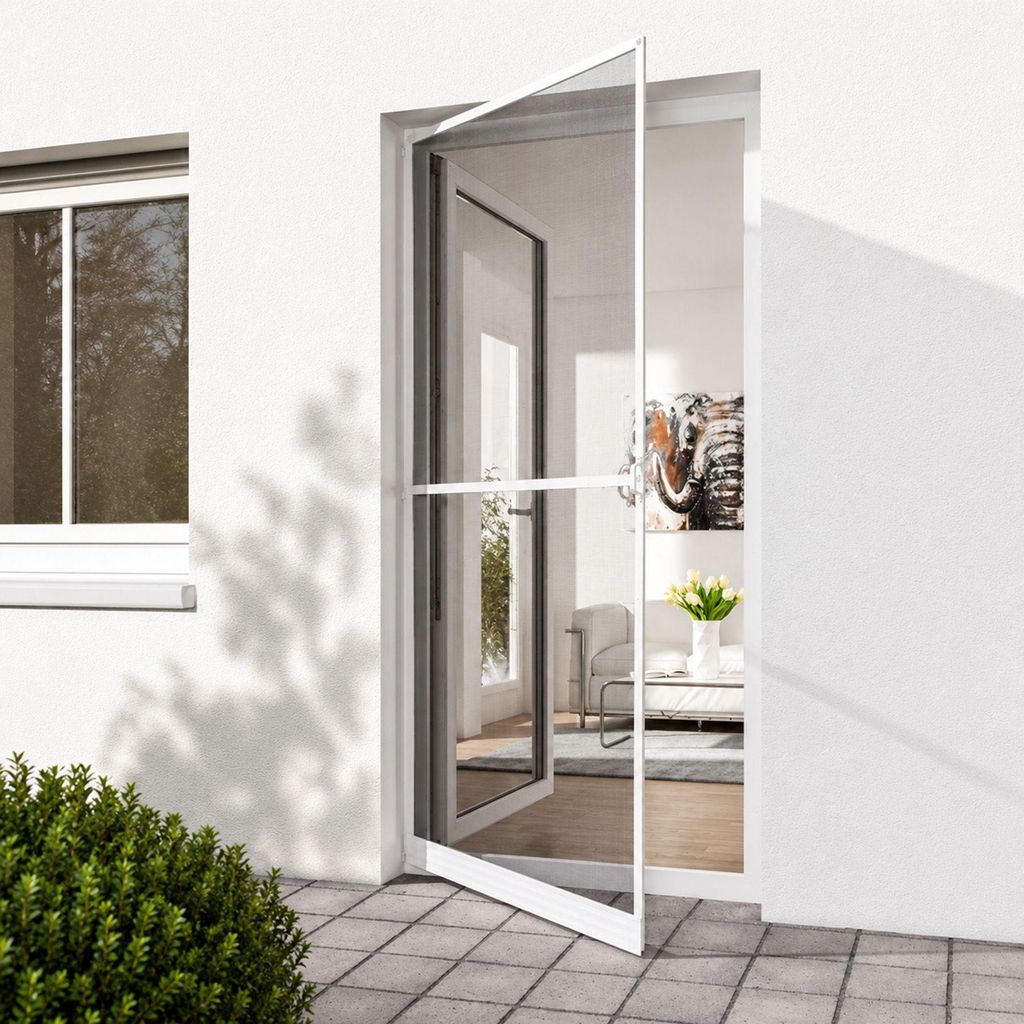 BURI Insektenschutztür Alu 210x100cm 1-2 Stück Fliegengitter Tür kürzbar Mückenschutz Tür für Balkon Tür Terrassentür Fiberglas Gewebe Ins...