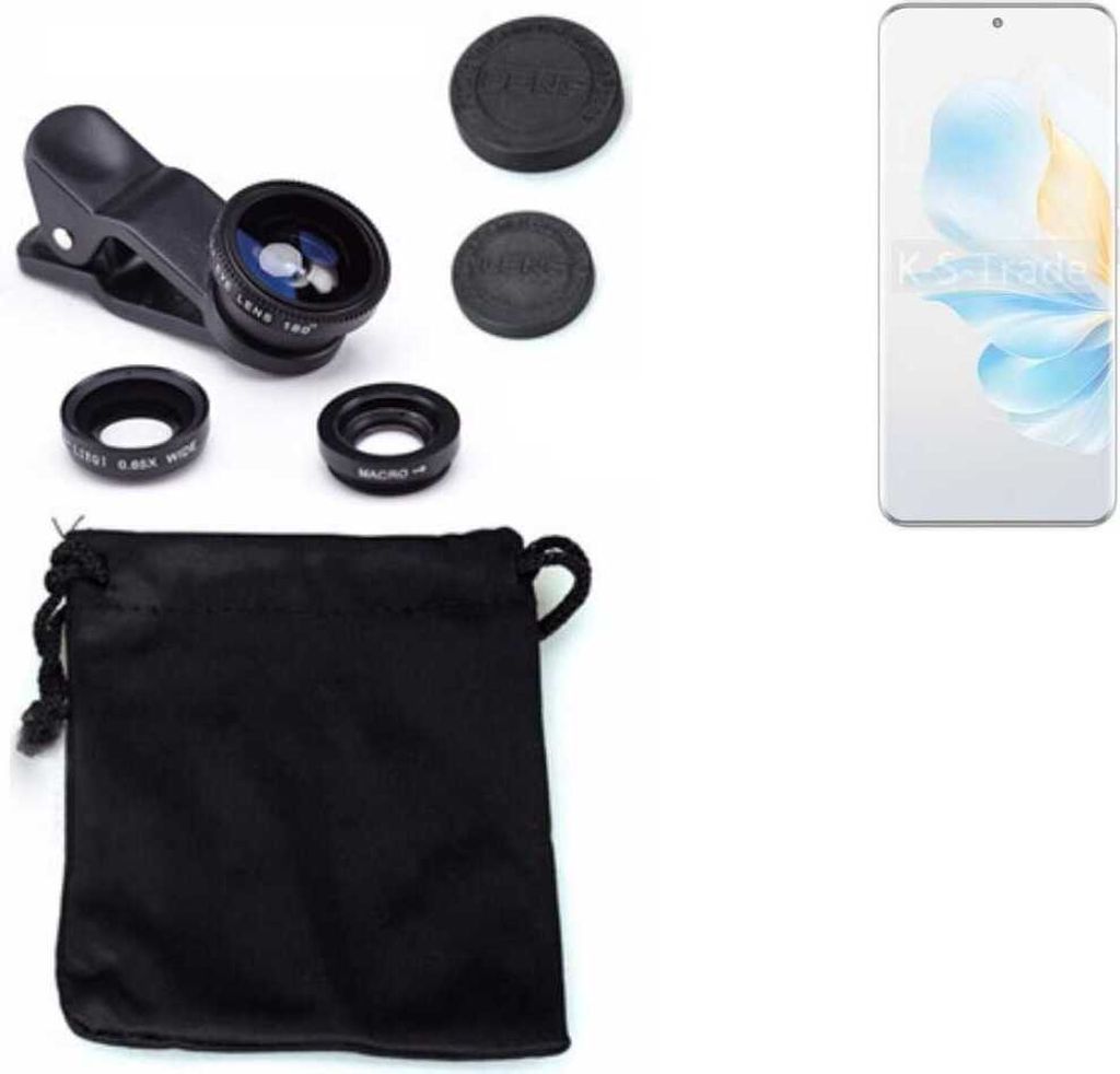 K-S-Trade Smartphone Kamera Linsen Set Kompatibel mit Honor 100 Pro 3in1 Clip-On Kamera Adapter Macro Weitwinkel FishEye Fischauge Objektiv Linse