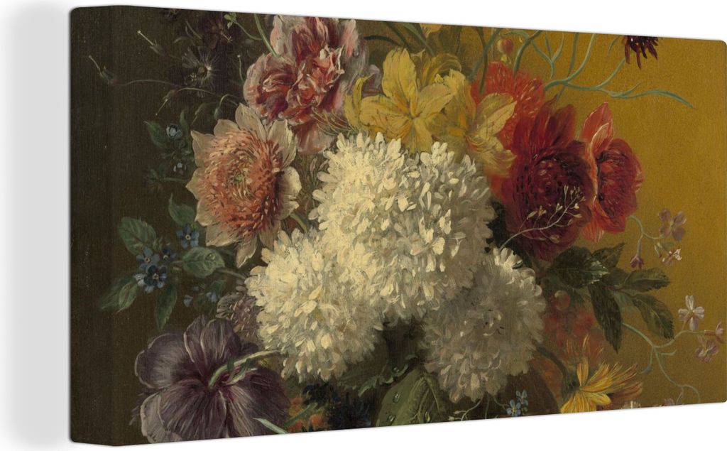 MuchoWow - Leinwandbilder - Stilleben mit Blumen - Gemälde von G.J.J Van Os, Wandbild, Wanddeko Bilder Wohnzimmer, 80x40 cm