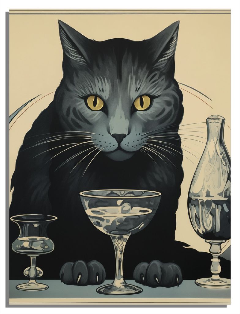 Wallario Magnet für Kühlschrank / Geschirrspüler, magnetisch haftende Folie - 60 x 80 cm, Motiv: Katzenportrait in Art Deco