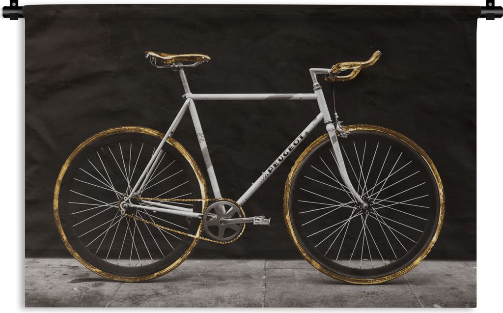 MuchoWow Wandteppich Wandbehang Rennrad - Schwarz - Gold 150x100 cm Tapisserie Dekoration Wandtuch - Waschbar - Tapisserien - Wand-Decke