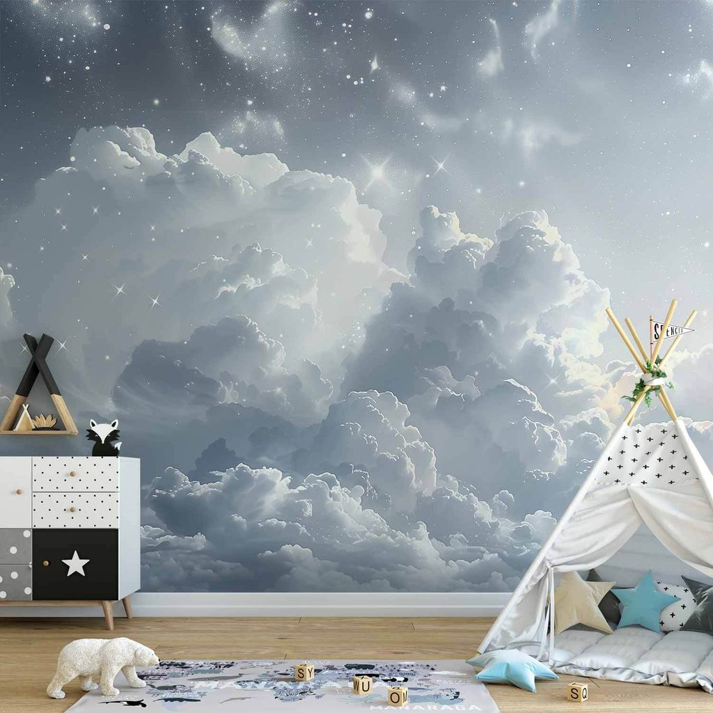 Vlies Fototapete - Astral Calm: Stars Scattered Over Delicate Clouds 350x256 cm Muster b-H-10060-a-a