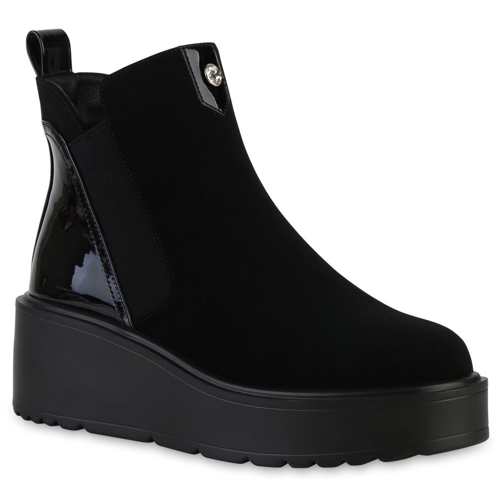 VAN HILL Damen Leicht Gefütterte Keilstiefeletten Stiefeletten Schuhe 841384, Farbe: Schwarz, Größe: 38