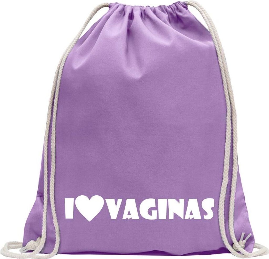 Kiwistar - Turnbeutel - lavendel - I Love Vaginas - Fun Rucksack Sport Beutel Gymsack Baumwolle mit Ziehgurt