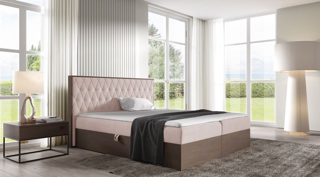 Kontinentales Bett 120x200 CHANTELLE 6 - dunkle Eiche / Rosa + GRATIS Matratzenauflage