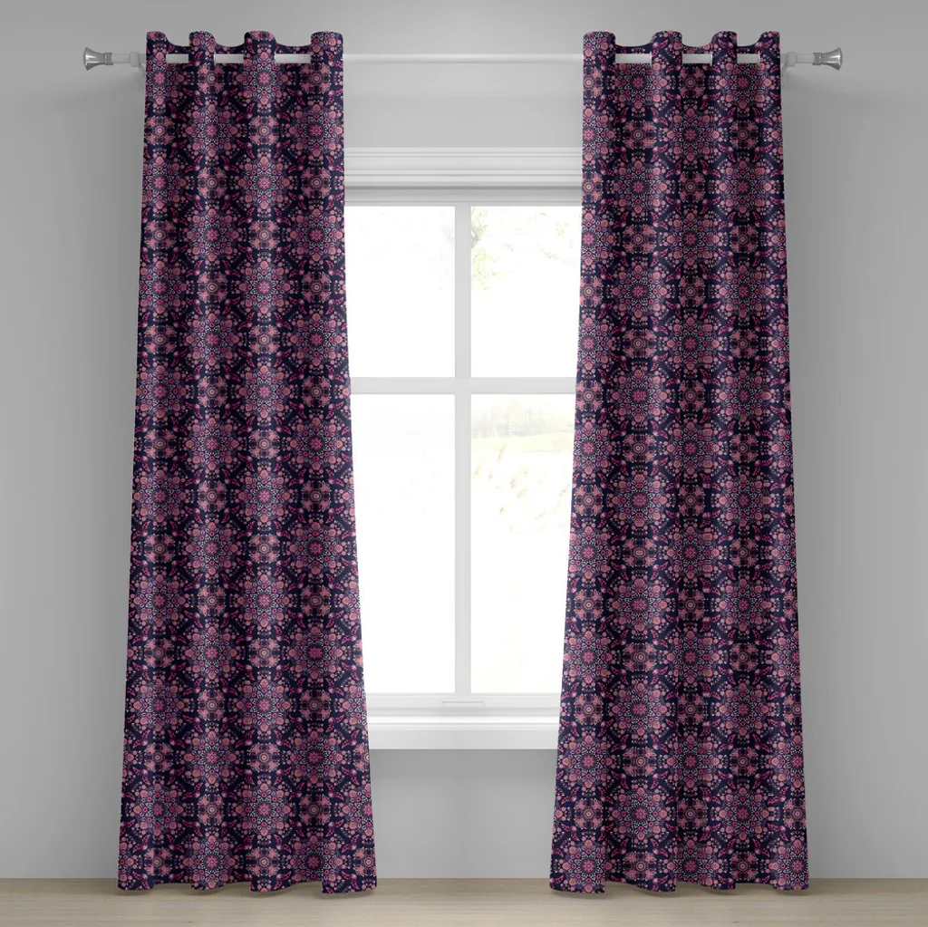 Paire de rideaux occultants ethniques 280x245 cm indigo et rose pâle