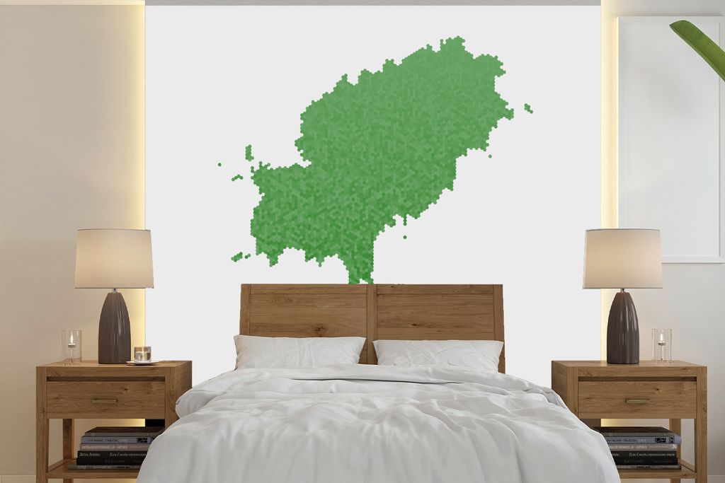 MuchoWow Fototapete für Wohnzimmer oder Schlafzimmer Wandtapete Vinyl Motivtapete Illustration einer grünen Karte aus Ibiza - 240x240 cm - Schl...