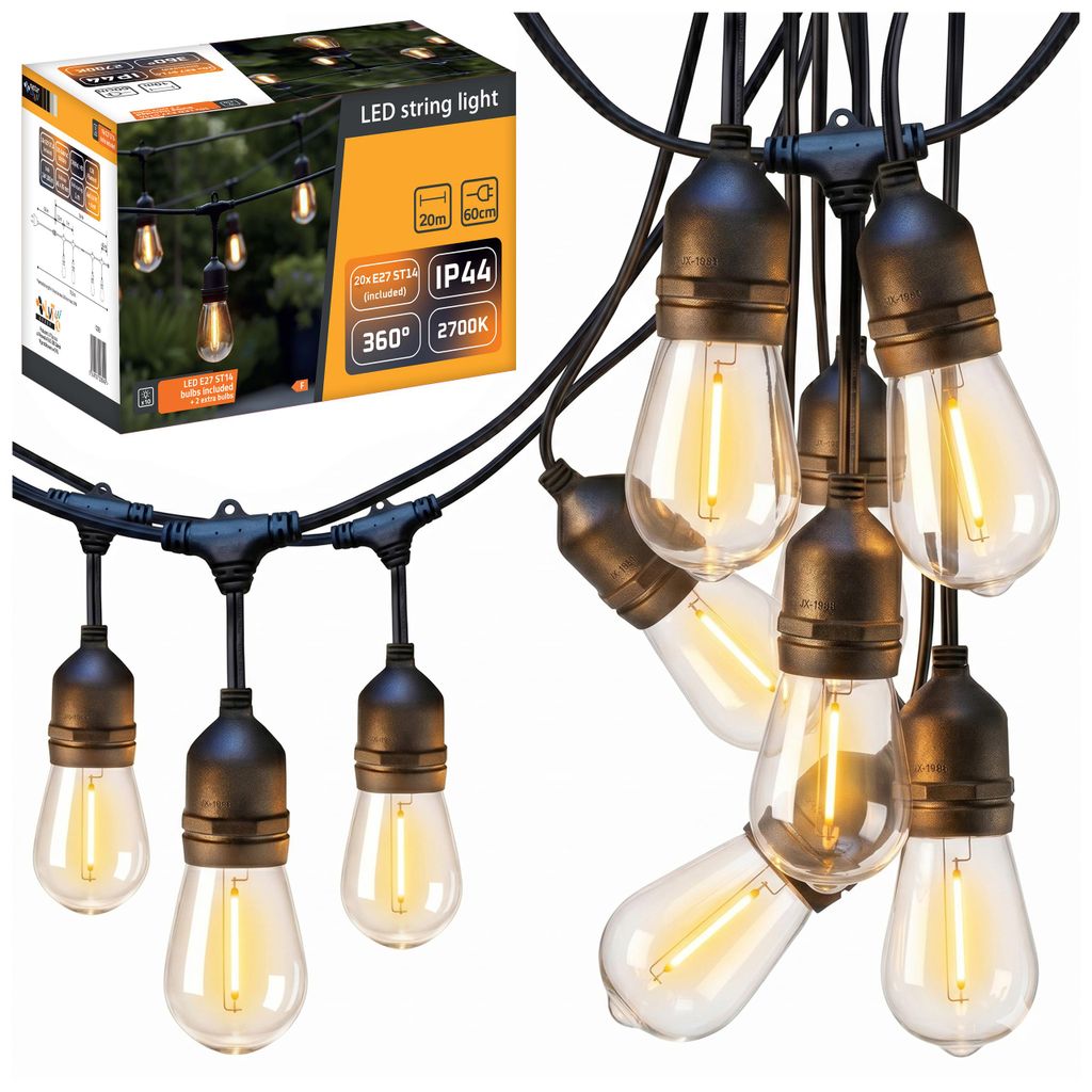 MasterLED LED Lichterkette Außen 20 m 20 x E27 ST14 230 V