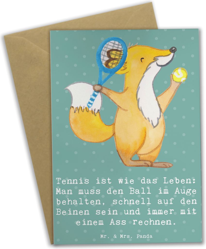 Mr. & Mrs. Panda spruchkarte Tennis Lebensweisheit - Meeresbrise - Geschenk, Teamsport, Tennisfan, einladungskarten, babykarte, Leben, Ass rechnen,...