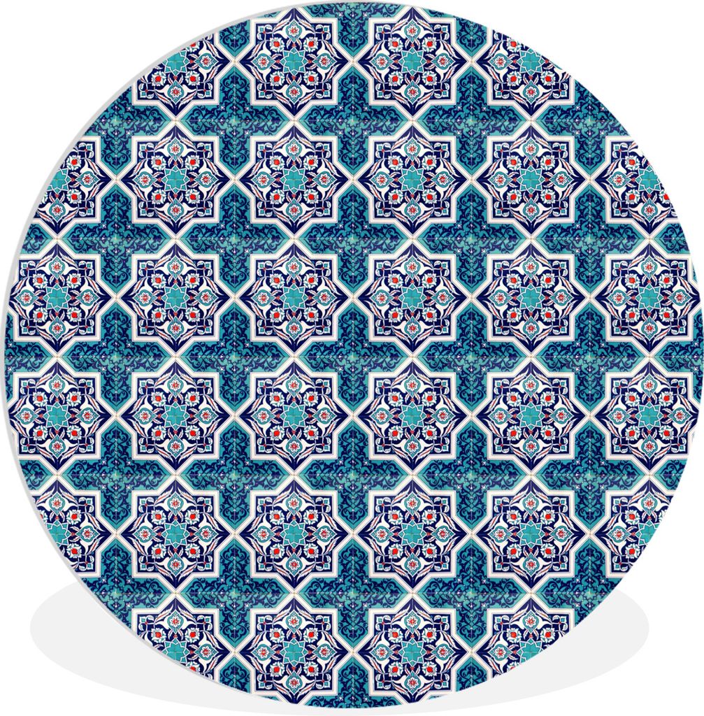 MuchoWow Rundes Wandbild - Runde Bilder Ein marokkanisches Mosaikfliesenmuster, bei dem hauptsächlich die Farbe Blau verwendet wird Ø 90 cm Kre...