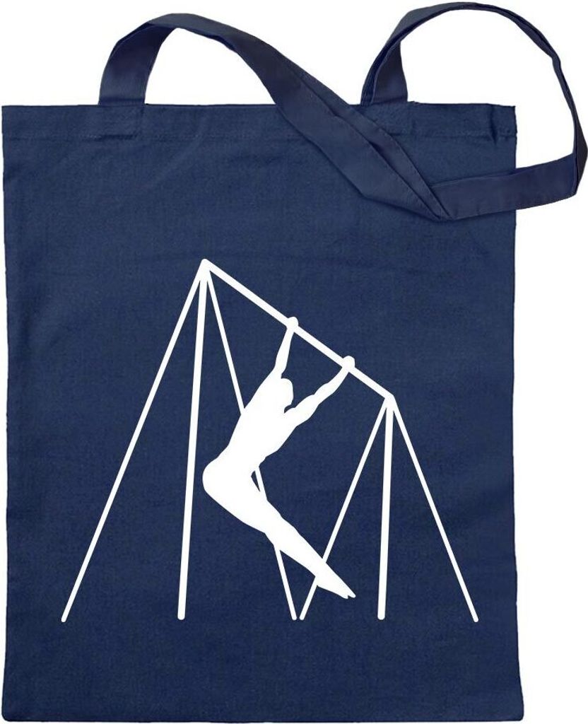 Kiwistar - Baumwolltasche - dunkelblau - Reck Turnen Sportler Figur - Tragetasche Stoffbeutel Umhängetasche Langer Henkel
