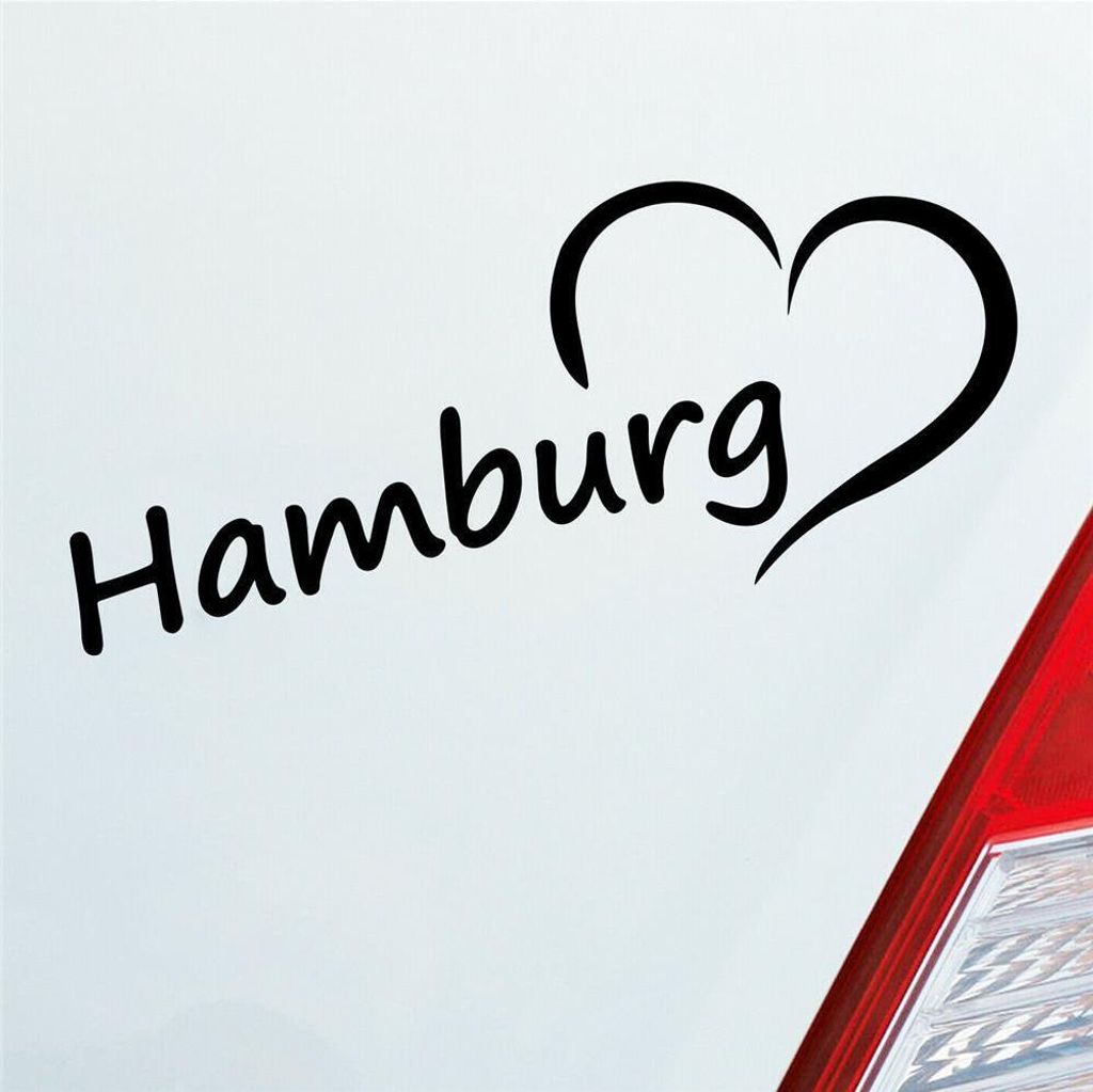 Auto Aufkleber Hamburg HH Herz Heart City Stadt Motorrad 19x8 cm Schwarz Glanz Sticker Heckscheibenaufkleber