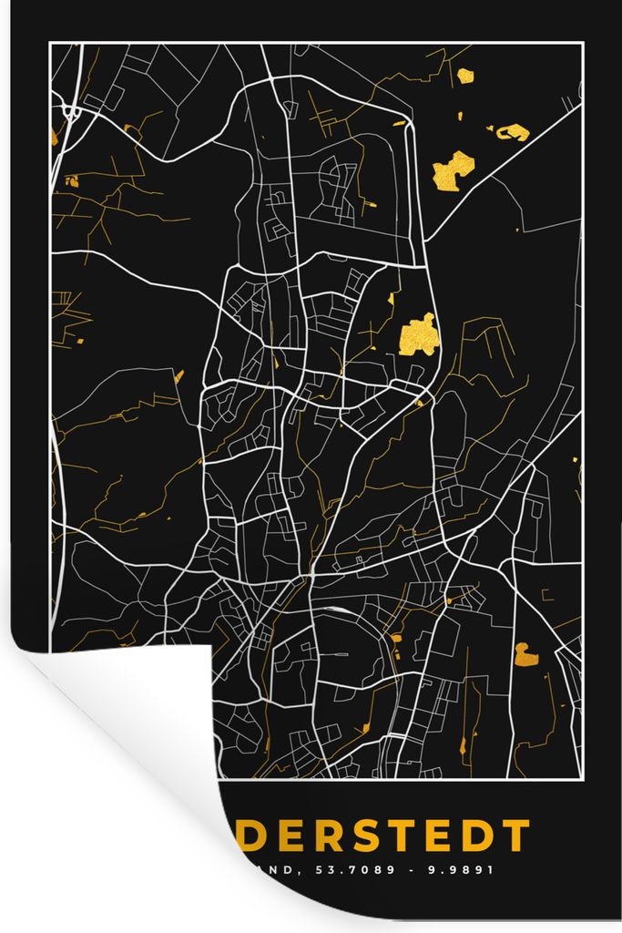 MuchoWow Wandtattoo Wandsticker Wandaufkleber Karte - Norderstedt - Gold - Stadtplan - Deutschland 20x30 cm Selbstklebend und Repositionierbar - ...
