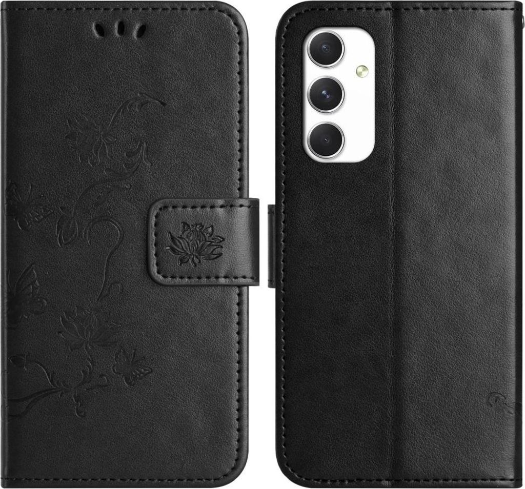 Samsung Galaxy A16 Hülle - Coverup Blumen & Schmetterlinge Klapphülle - Schwarz