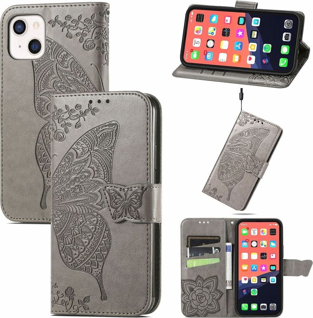König Design Hülle kompatibel mit Apple iPhone 13 mini Kunstleder Handyhülle - Handy Case Grau