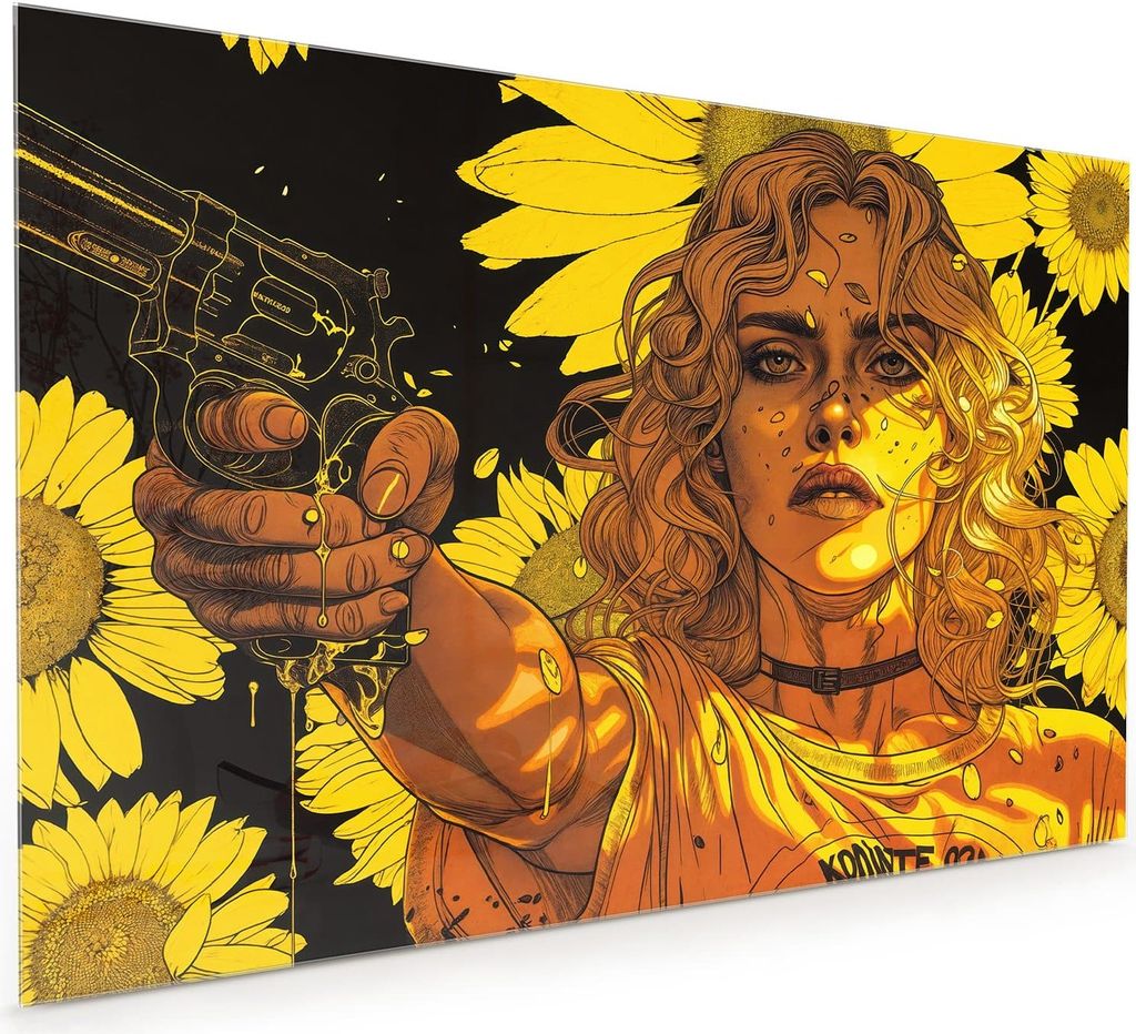 Küchenrückwand Spritzschutz Glas mit Motiv Sonnenblumenmädchen 40 x 40 cm