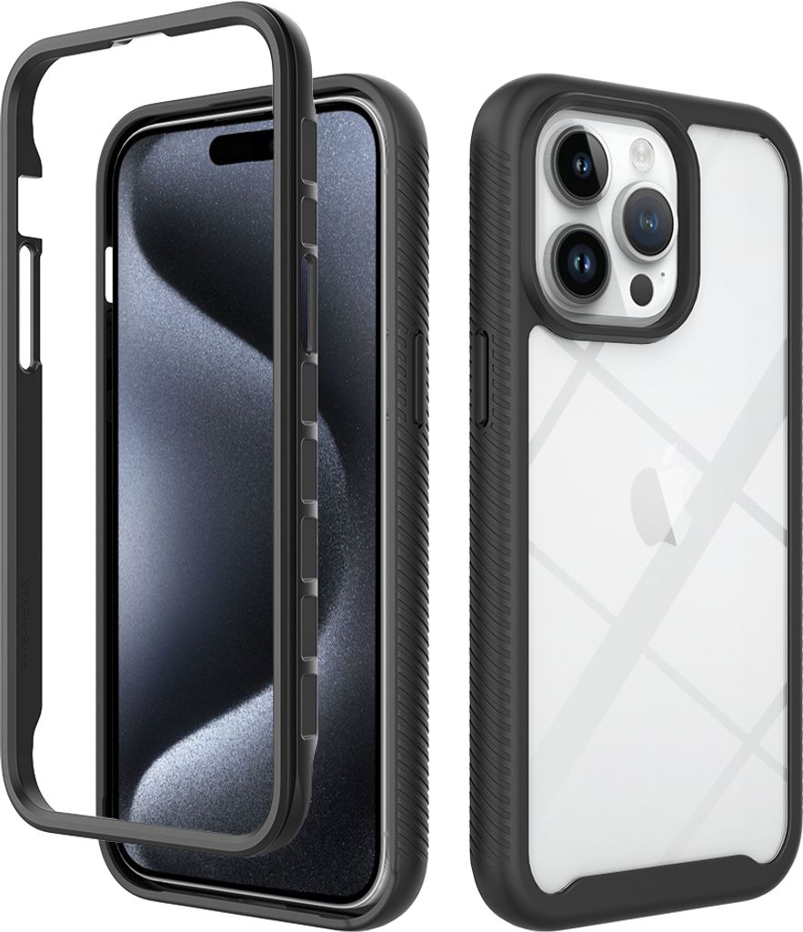 iPhone 15 Pro Max Hülle, Hybrid Transparente Rückseite TPU Bumper Stoßfest Schutzhülle für iPhone 15 Pro Max Schwarz