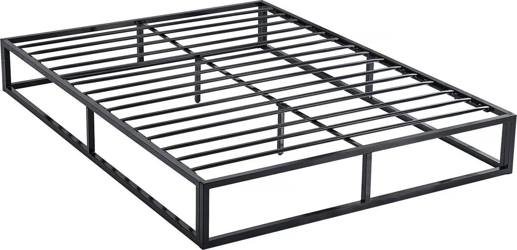 Sommier double 140x190 en métal noir avec pieds - Lit complet en acier