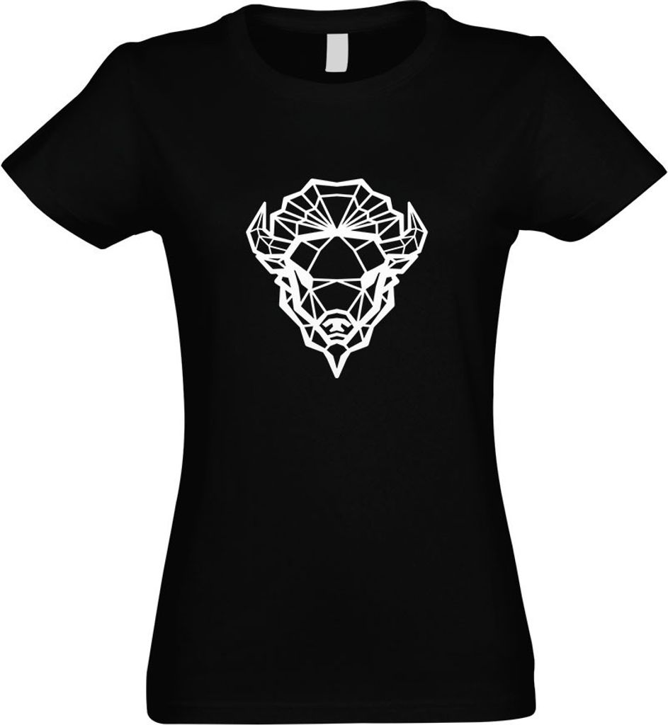 Kiwistar - T-Shirt tailliert - Damen - schwarz - Bison Büffel Polygon - mit Motiv Bedruckt - Funshirt Design - Sport - Freizeit - Damen - M
