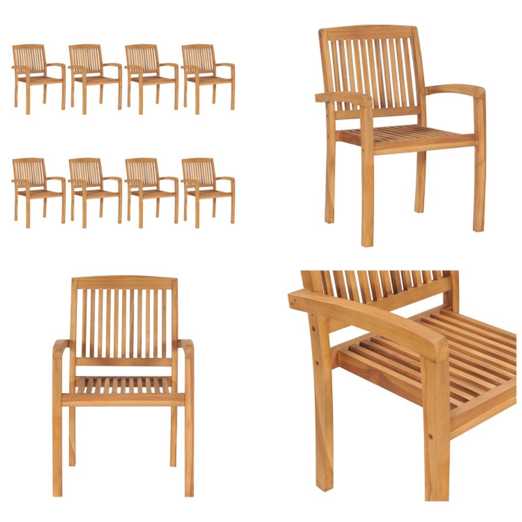 vidaXL Stapelbare Gartenstühle 8 Stk. Massivholz Teak - Gartenstuhl - Gartenstühle - Holzstuhl - Holzstühle