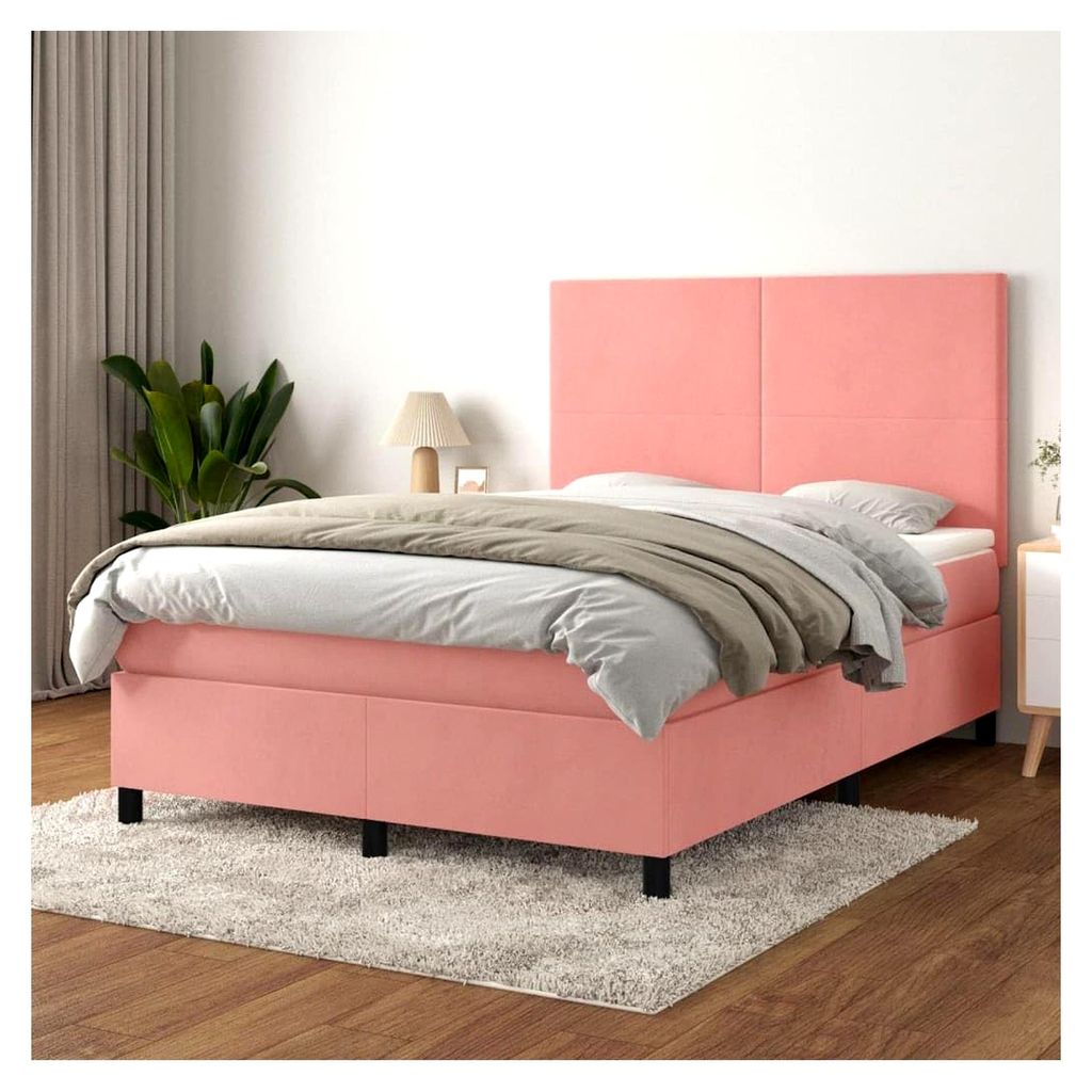 Lattenrost mit Matratze, Rosa, 140 x 190 cm, Velours, Plattform, mit Lattenhalter, einfache Montage, für Schlafzimmer, Erwachsene