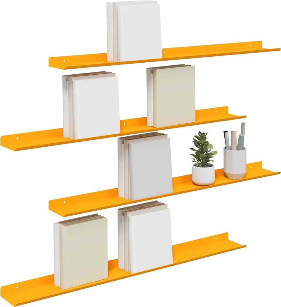 (Robust Möbel)Schwebendes Regal - CLORIS - Robust und langlebig - Wandboard Bücherregal - 4 pcs Senfgelb 80x9x2,5cm Stahl - Wandregale NeuMöbel8...