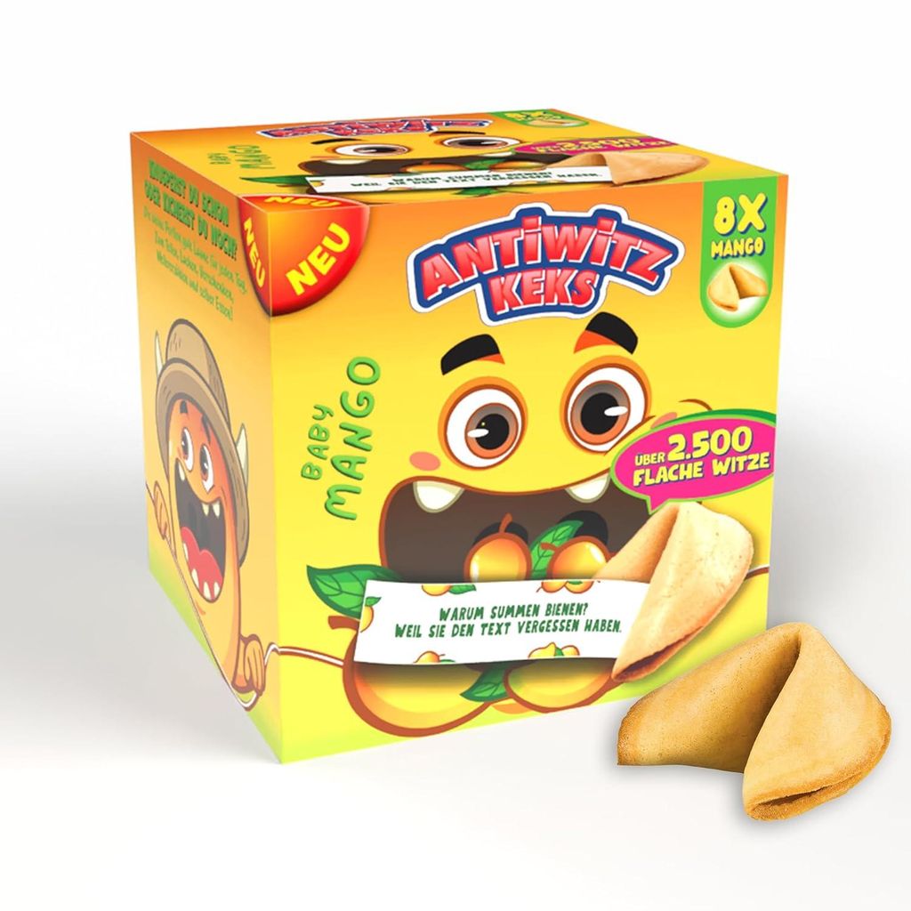 Antiwitzkeks Baby Mango 8er Box | |Glückskekse| Knusprige Kekse mit Mangogeschmack