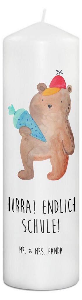 Mr. & Mrs. Panda Kerze Bär Schultüte 29 x 8 cm XL - Weiß - Geschenk, Erinnerungslicht, Motiv, Bedruckte, Schulanfang, Schulbeginn, Einschulung, ...