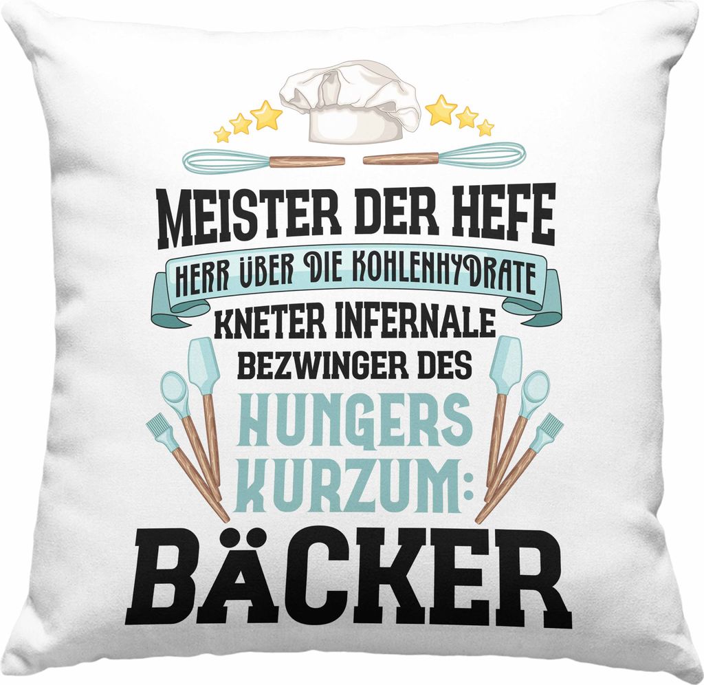 Trendation - Bäcker Deko-Kissen mit Füllung 40x40 mit Spruch Geschenkidee Bäckerin Geschenk Männer Frauen (Blau)