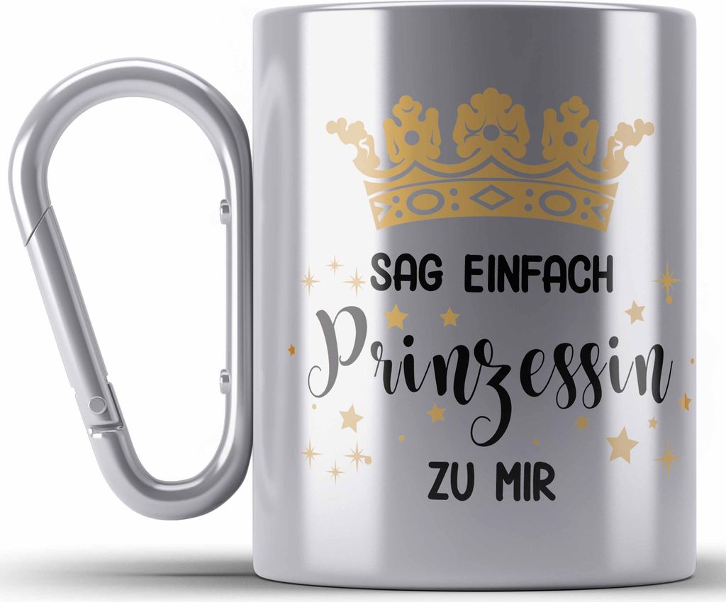 Trendation - Edelstahl Tasse Karabiner Prinzessin Geschenk Mädchen Jugendliche Tochter Lustiger Spruch Geschenkiee Geburtstag Lustig (Silber)