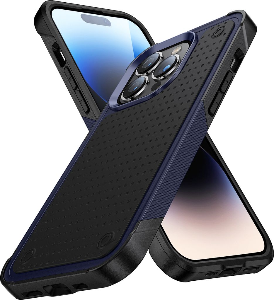 Für iPhone 14 Pro Hülle Militärqualität Stoßfest Hybrid 2 in 1 Hart PC Weich TPU Handyhülle Blau Schwarz