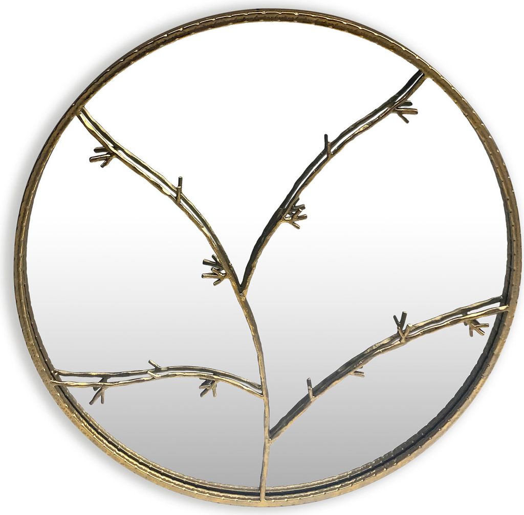 Elegance by Casa Chic - Akzent-Wandspiegel - 80 x 80 cm - Rundspiegel mit Metallzweigen - Blattgold-Effekt