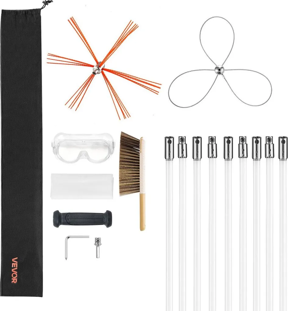 Kit de ramonage extensible 9 mètres avec double tête et brosse nylon - 9