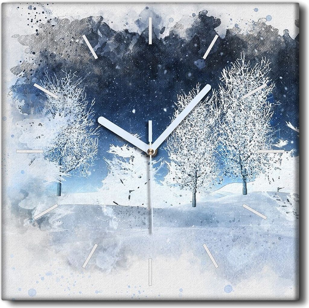 Coloray Uhr auf Leinwand 30x30 cm Wand Uhr Dekoration Wohnzimmer Segeltuch weiße Zeiger -Aquarelllandschaft