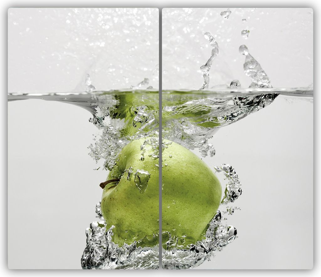Tulup Glas-Herdabdeckplatte - 2x30x52cm - Glaskeramikkochfeld-Abdeckung Spritzschutz Zweiteilig Apfel unter Wasser