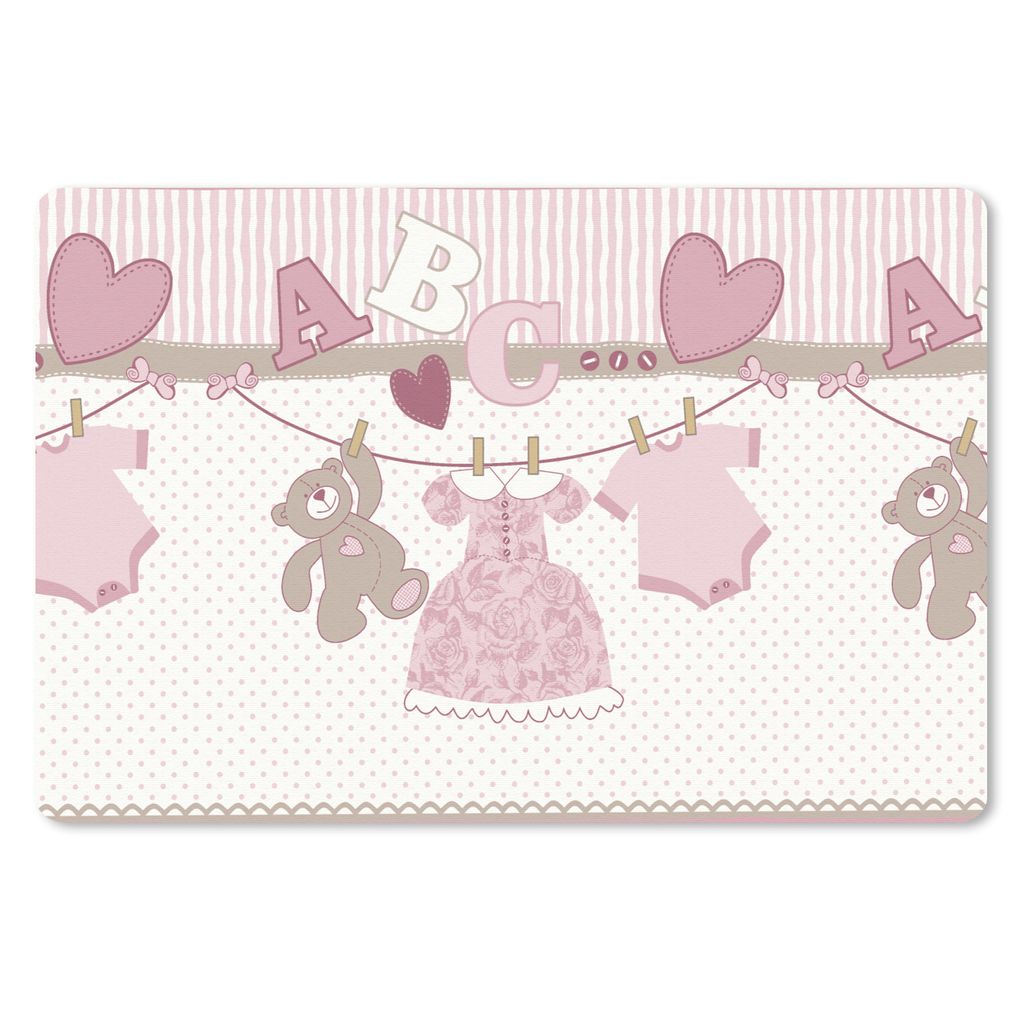 MuchoWow Schreibtischunterlage Babykleidung - Mädchen - Teddybär - Wäscheleine - Design 60x40 cm - XXL Mauspad - Großes Mauspad
