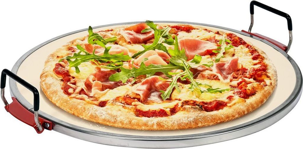 Pizzastein für Backofen Grill aus Cordierit Backstein Brotbackstein Rund Keramik Ø 32 cm mit Griffen