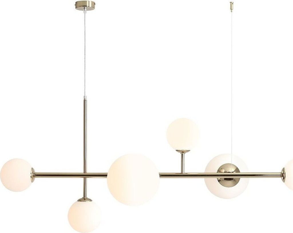 Hängeleuchte Metall Glas E14 H: max. 110 cm in Gold Weiß 4-flammig Kugelschirm Modern Pendelleuchte