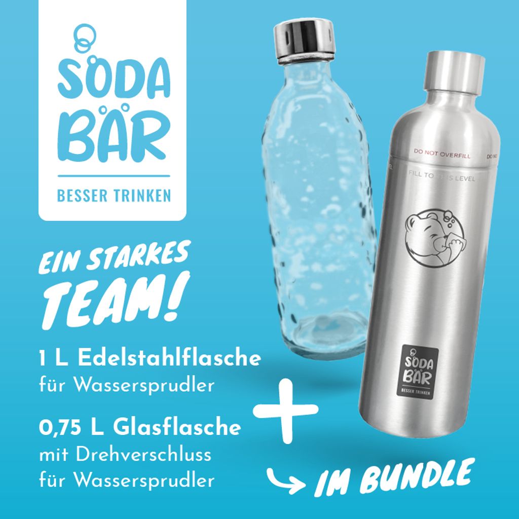 Glasflasche für Edelstahl- Drehverschluss &