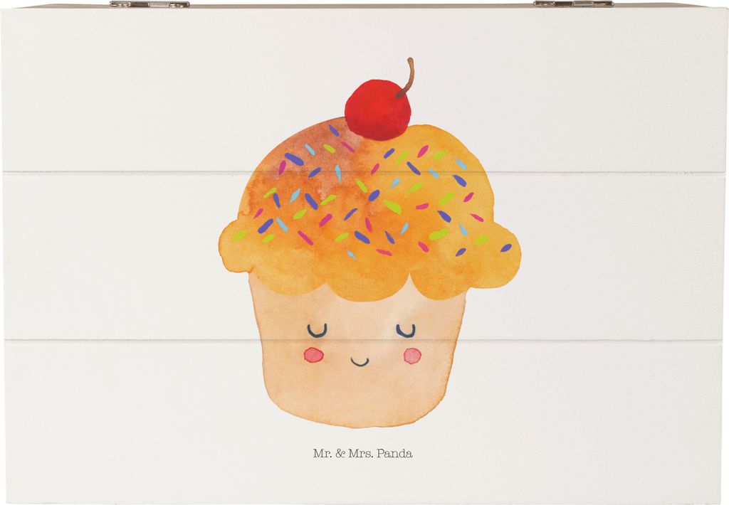 Mr. & Mrs. Panda Holzkiste Cupcake 22 x 15 cm - Weiß - Geschenk, Muffin, Küche Deko, Schatzkiste, Motivation Sprüche, schatztruhe, fotobox, Koch...