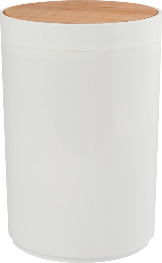 MSV Bad Serie "OSLO" Design Kosmetikeimer Bad Treteimer Abfalleimer Papierkorb Mülleimer 6 Liter (ØxH): ca. 18 x 26,3 cm weiß Bambus