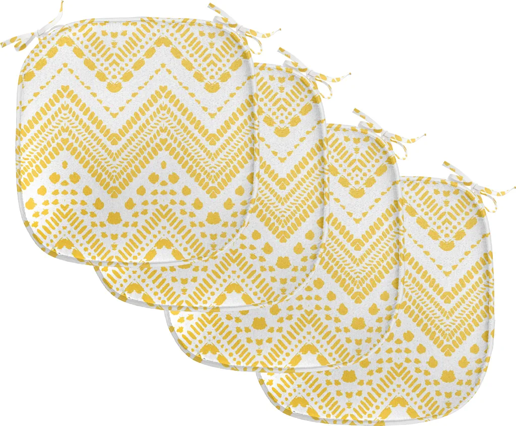 Lot de 4 Coussins de Siège Décoratifs avec Attaches Motif Jaune Blanc