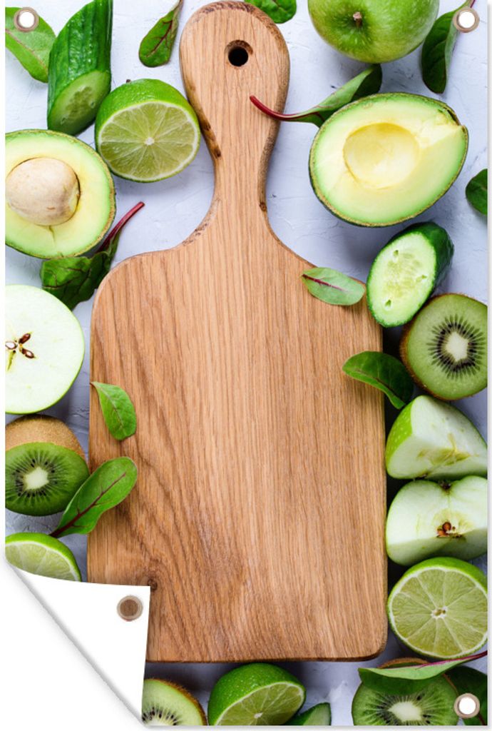 MuchoWow 60x90 cm Outdoor-Poster Gartendeko Sichtschutz Garten Poster für den Garten Ein Schneidebrett aus Eiche