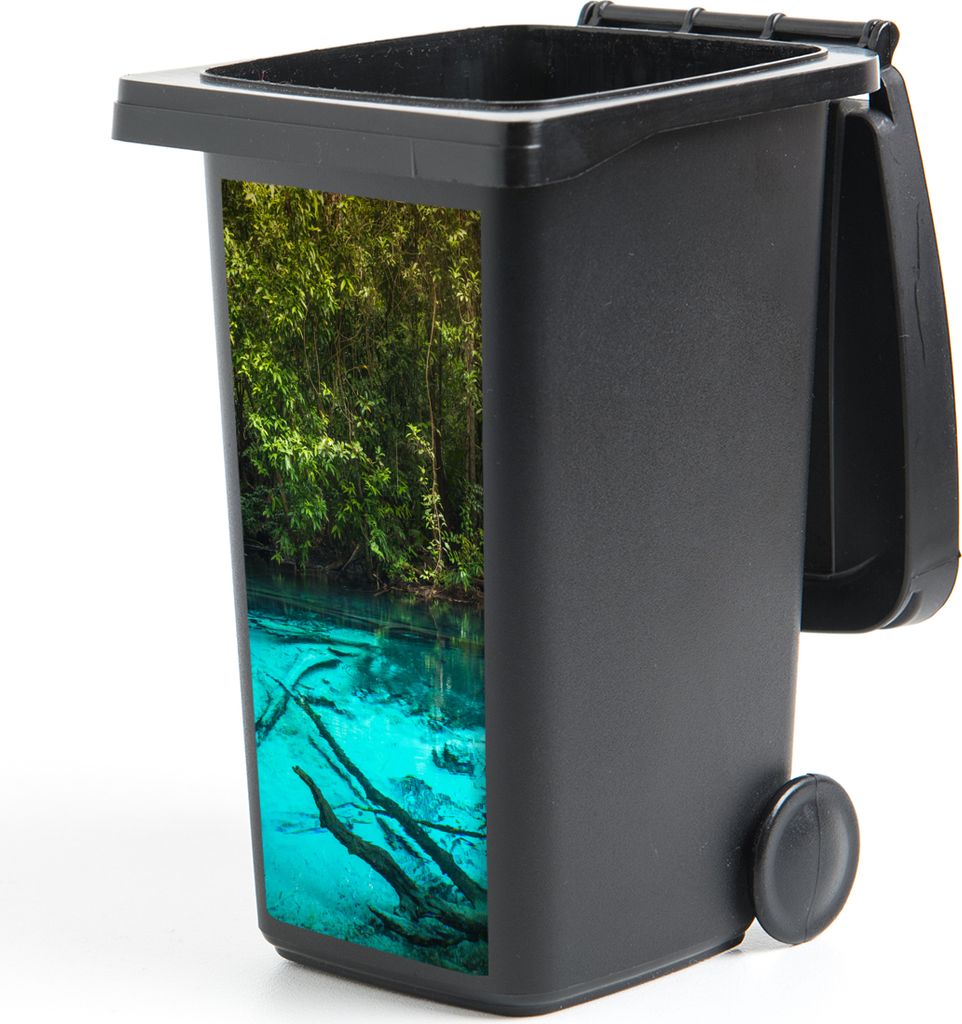 MuchoWow Mülltonnenaufkleber Leuchtend blauer See im Dschungel 44x98 cm - Containeraufkleber - Aufkleber - Mülltonnen-Aufkleber