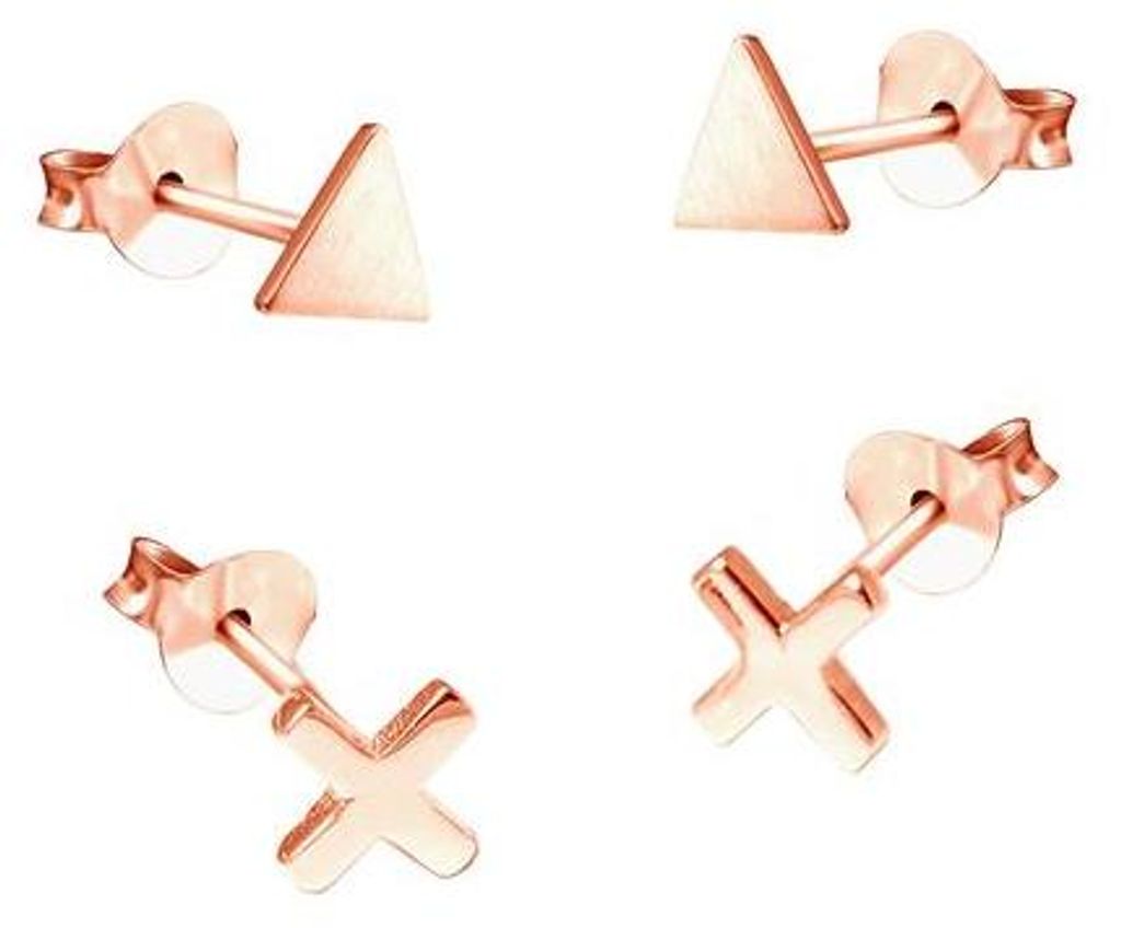 CO88 Collection Sense 8CE-70032 Stalen Oorknoppen - Kruis en Driehoek 7 mm - Roségoudkleurig