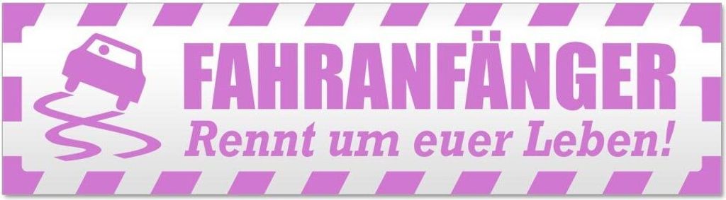 Kiwistar - Autoaufkleber - Flieder - 60 x 16 cm - Fahranfänger rennt Leben V2 gestreift - Hinweis Aufkleber Sticker für Auto, Kfz, Fahrrad, PKW, LKW