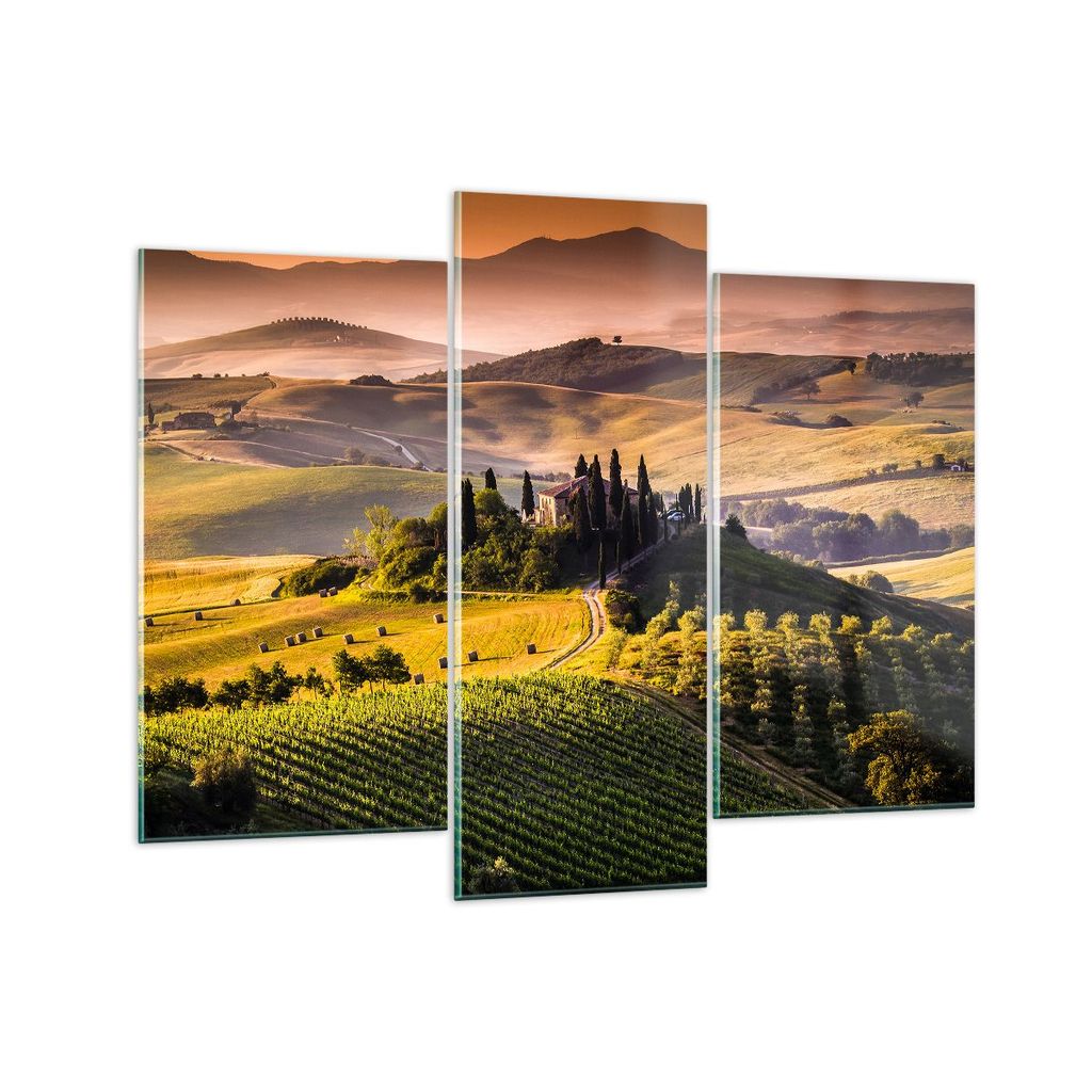 Bilder auf glas - Landwirtschaft Bauernhof Toskana Weinberg - 130x100cm - Glasbilder - Wandbilder - Kunstdruck - Wanddekoration aus Glas - Glas Bil...