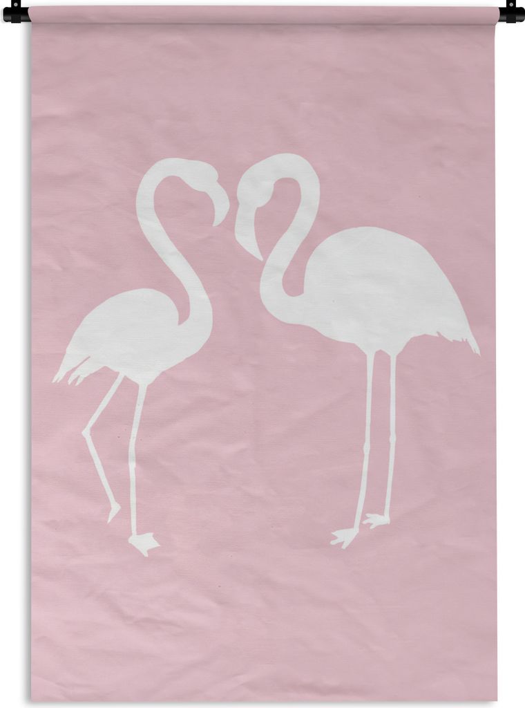 MuchoWow Wandteppich Wandbehang Rosa - Herz - Flamingo 90x135 cm Tapisserie Dekoration Wandtuch - Baumwolle - Wandskulptur