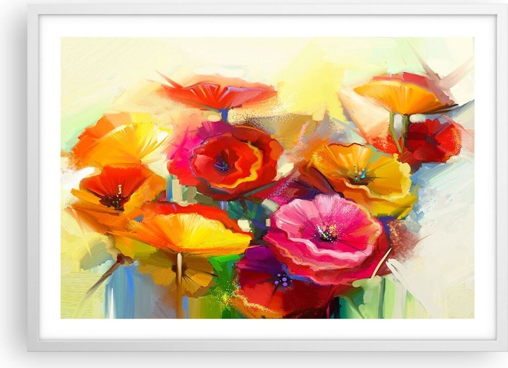 Gerahmtes Poster - Weißer Rahmen - Blumen Frühling Flora Garten - 70x50 cm - Wand Bild - Wanddeko - Wandbilder - Wandposter - Bilderrahmen - Bild...
